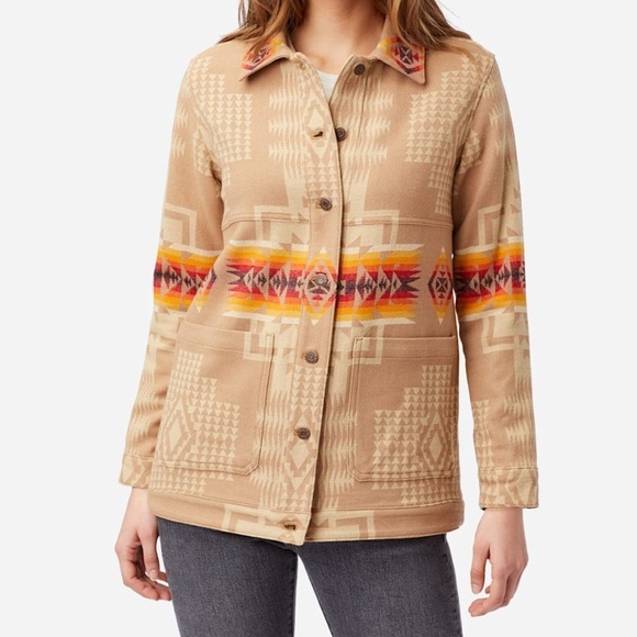 Pendleton Jacquard Barn Jacket Women’s XL 100% Wool Shacket Aztec Yellowstone